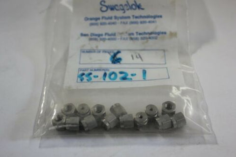14 New Swagelok Stainless Steel 1/16" Nut Fittings SS-102-1