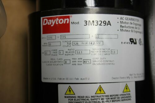 New Dayton Ac Gear Motor Gearmotor 3M329A
