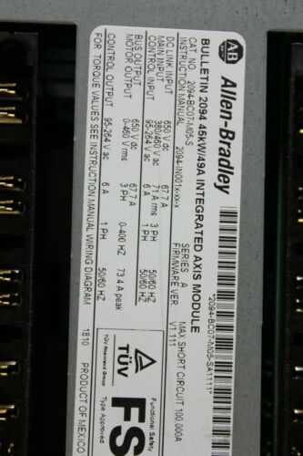 Allen Bradley Kinetix 6000 GuardMotion Power Supply Servo Drive 2094-BC07-M05-S