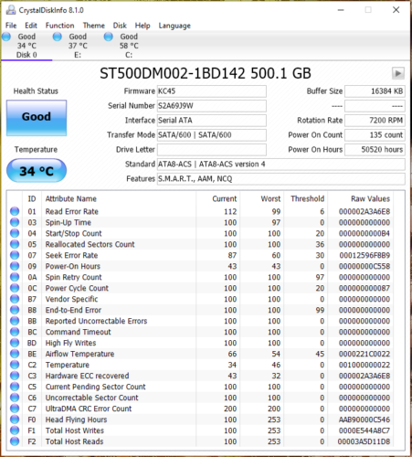(3) SATA Hard Drives ST380815AS 80GB + ST500DM002 500GB + ST500NM0011 500GB