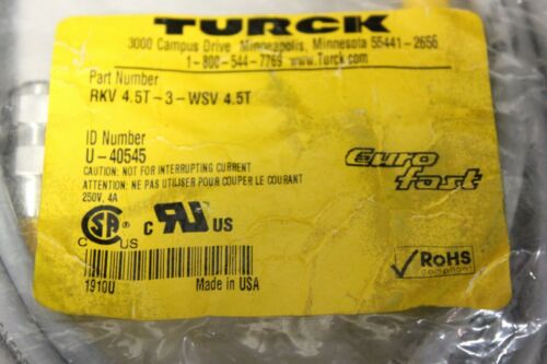 New Turck Connector RKV 4.5T-3-WSV 4.5T
