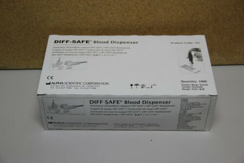 1 Box of 1,000 New Alpha Scientific DIFF-SAFE Blood Dispenser Prod Code: 101