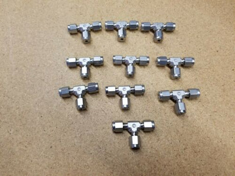 10 New Swagelok Stainless Steel 1/8" Union Tee Tube Fittings SS-200-3
