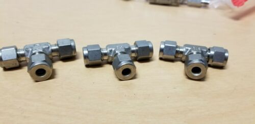 3 New Swagelok Stainless Steel Tee Union Tube Fittings 1/4" SS-400-3