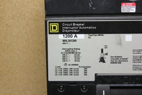 Square D Industrial 1200A Circuit Breaker MHL361200 MHF361200U