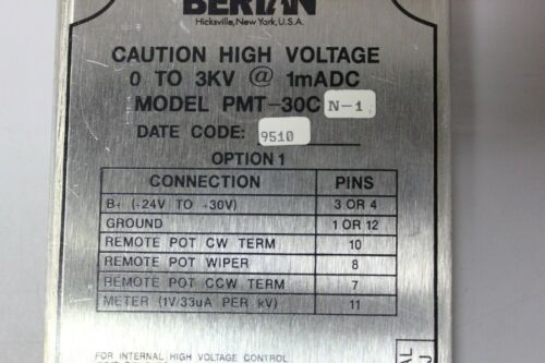 Bertan PMT-30C High Voltage Power Supply 0 to 3KV Option 1 PMT-30CN-1