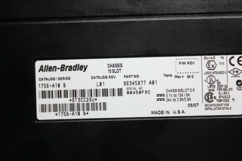 Allen Bradley 10 Slot PLC Chassis & Power Supply 1756-PA72/C A10 B Controllogix