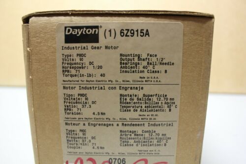 New Dayton Gear Motor Gearmotor 25:1 1/20hp 71rpm 6Z915A
