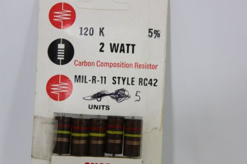 5 NOS IRC CARBON COMPOSITION RESISTORS SR2 HB RC42 RC42GF 120 K 2 WATT 5%