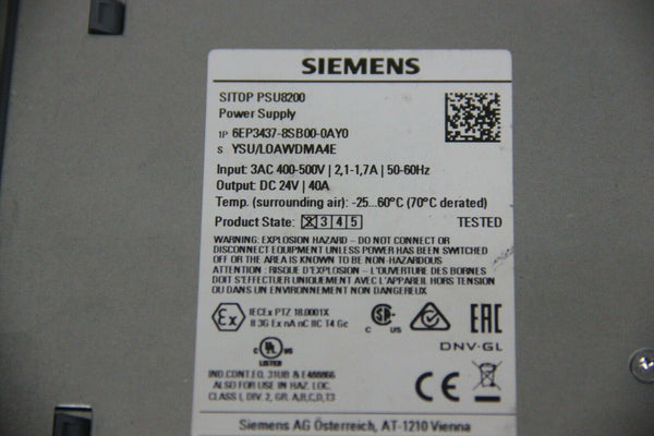 SIEMENS SITOP PSU8200 AUTOMATION POWER SUPPLY 6EP3437-8SB00-0AY0
