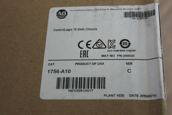 NEW ALLEN BRADLEY CONTROLLOGIX PLC CHASSIS 1756-A10 C FACTORY SEALED
