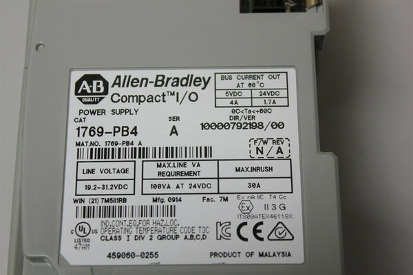 ALLEN BRADLEY COMPACTLOGIX PLC POWER SUPPLY 1769-PB4 SER.A