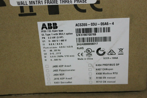 NEW ABB 3HP AC DRIVE ACS355-03U-05A6-4